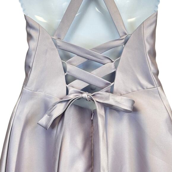 Alfred Sung D763 Halter Crisscross Lace-Up Back Satin Long Dress Moondance Sz 6 - Picture 8 of 10